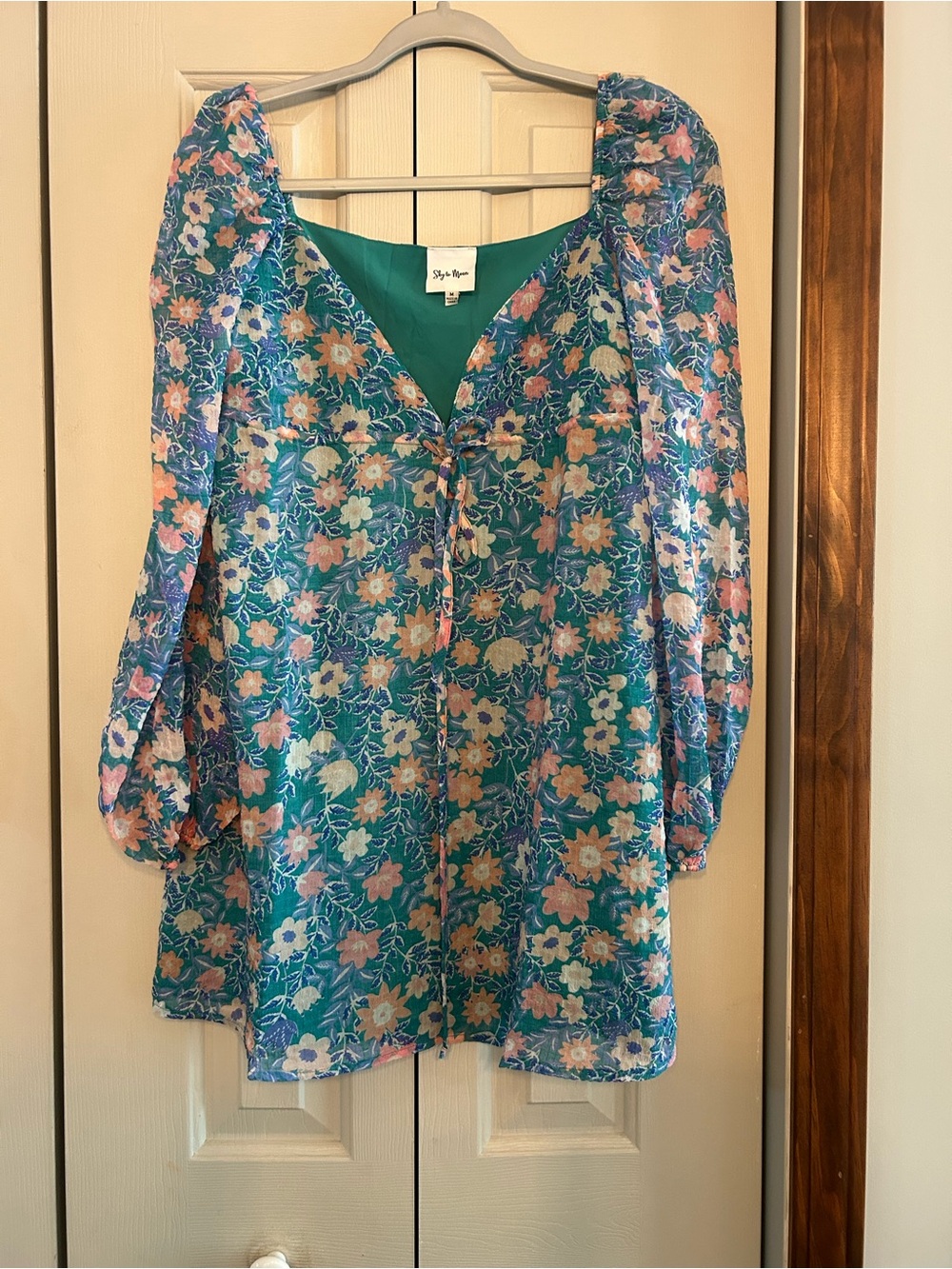 Sky to Moon Blue Floral Tie-Front Dress  -